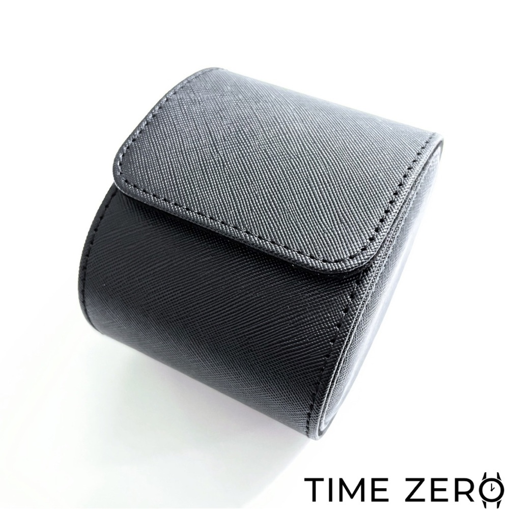 New Black Saffiano Leather Protective Watch Roll by Time Zero